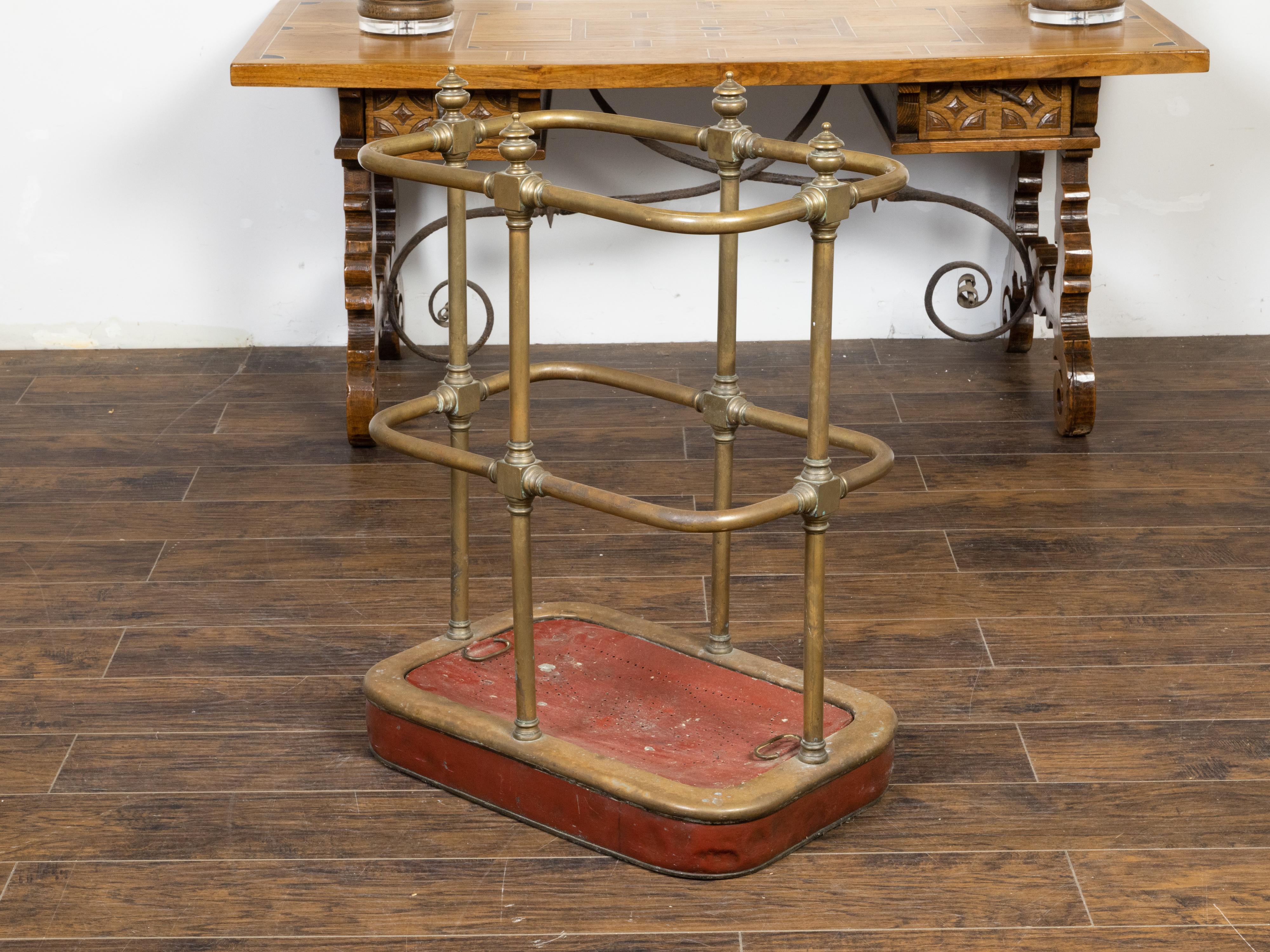 English Victorian Period 19th Century Brass Umbrella Stand with Removable Plaque For Sale 5
