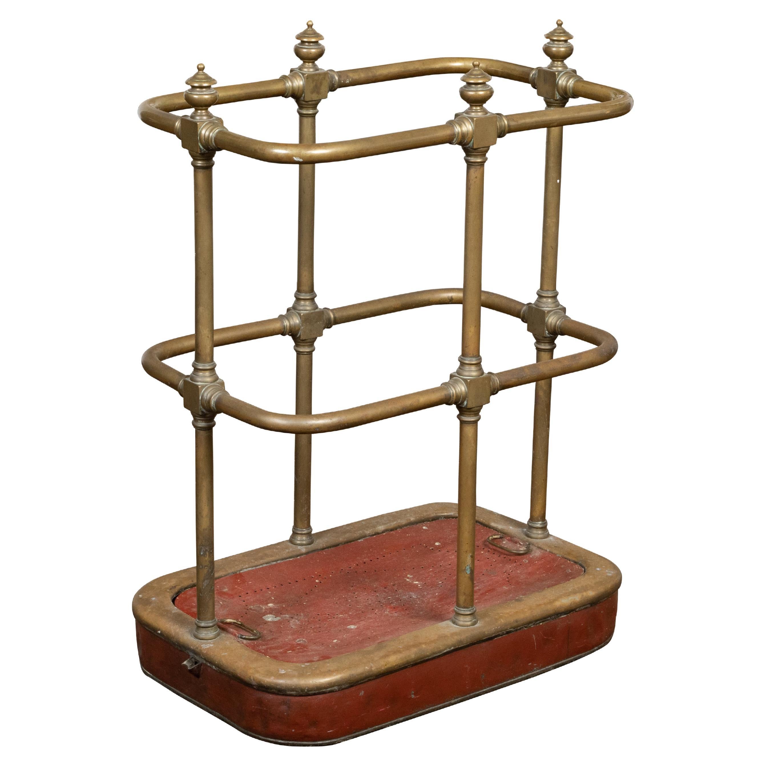 English Victorian Period 19th Century Brass Umbrella Stand with Removable Plaque For Sale