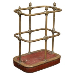 English Victorian Period 19th Century Brass Umbrella Stand with Removable Plaque