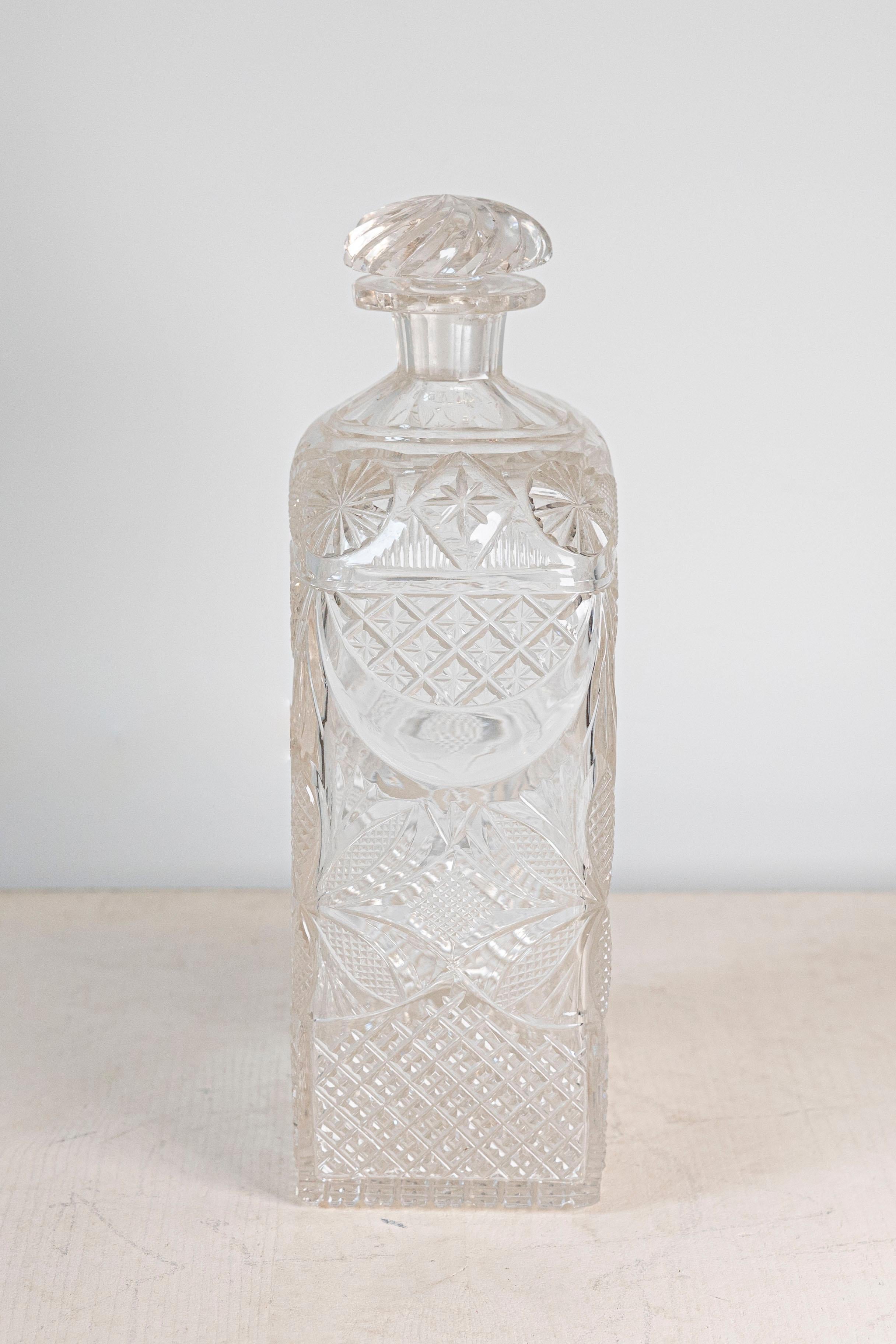 English Victorian Period 19th Century Etched Glass Vanity Bottle with Foliage 1