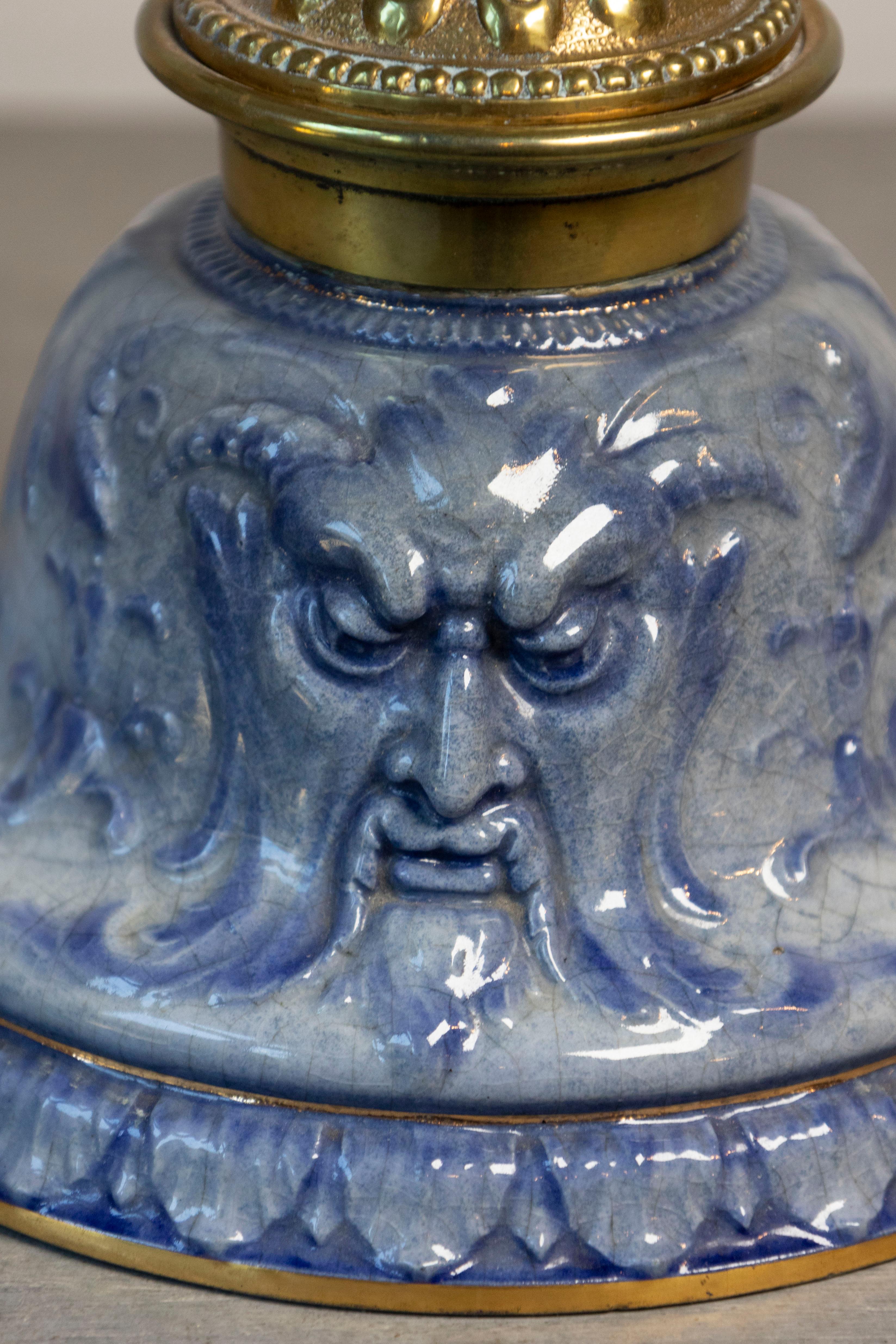 English Victorian Period 19th Century Porcelain Inkwell with Brass Putto Motif For Sale 4
