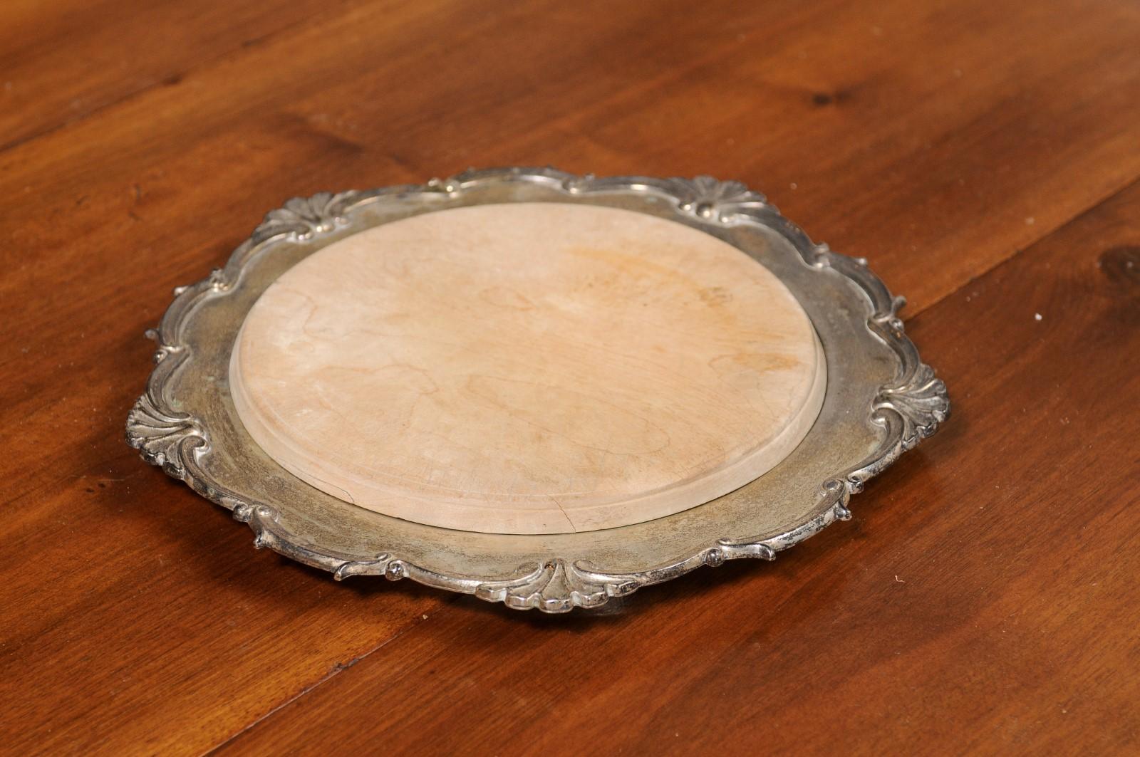 English Victorian Period 19th Century Silver Bread Board with Scalloped Edges For Sale 6