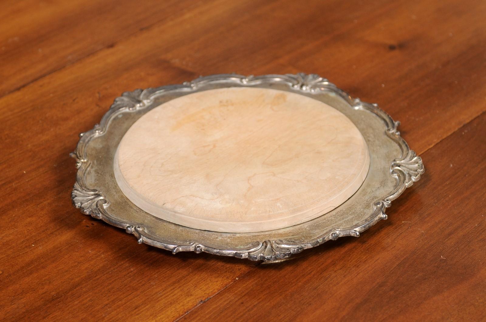 English Victorian Period 19th Century Silver Bread Board with Scalloped Edges For Sale 7
