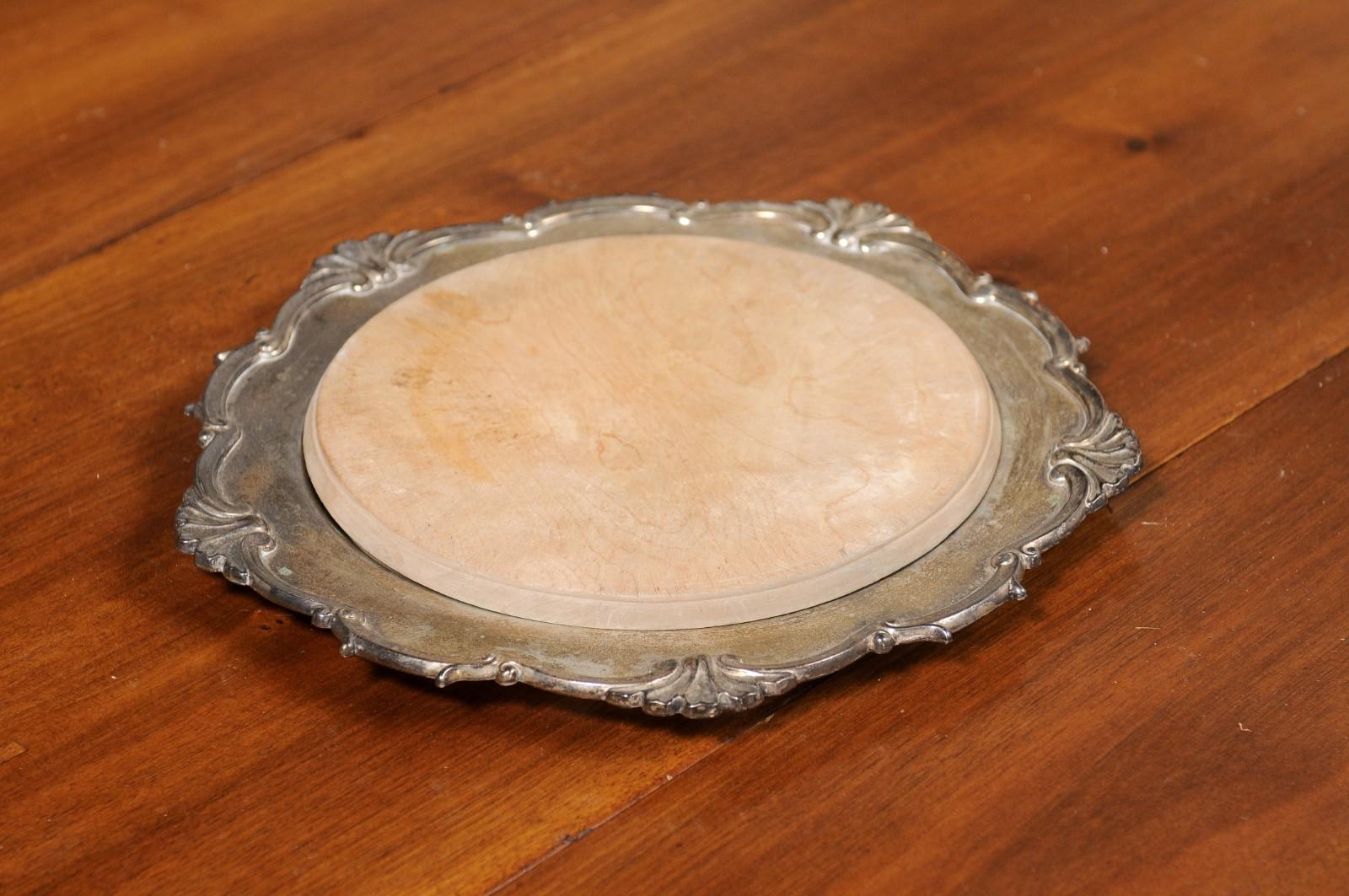 English Victorian Period 19th Century Silver Bread Board with Scalloped Edges For Sale 8