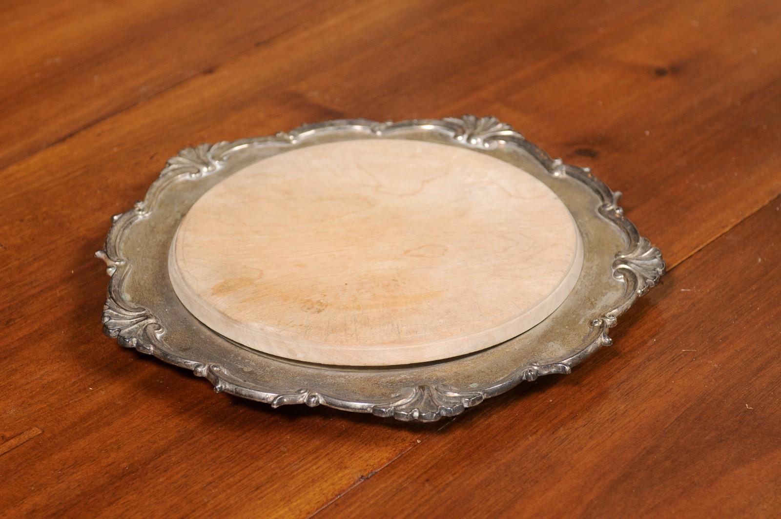 English Victorian Period 19th Century Silver Bread Board with Scalloped Edges For Sale 9