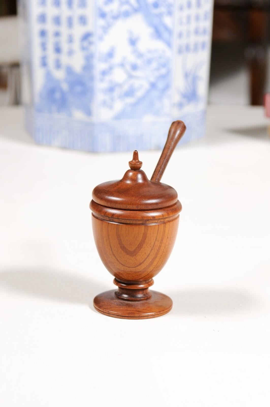 English Victorian Period 19th Century Turned Wood Spice Holder with Mixing Tool 7