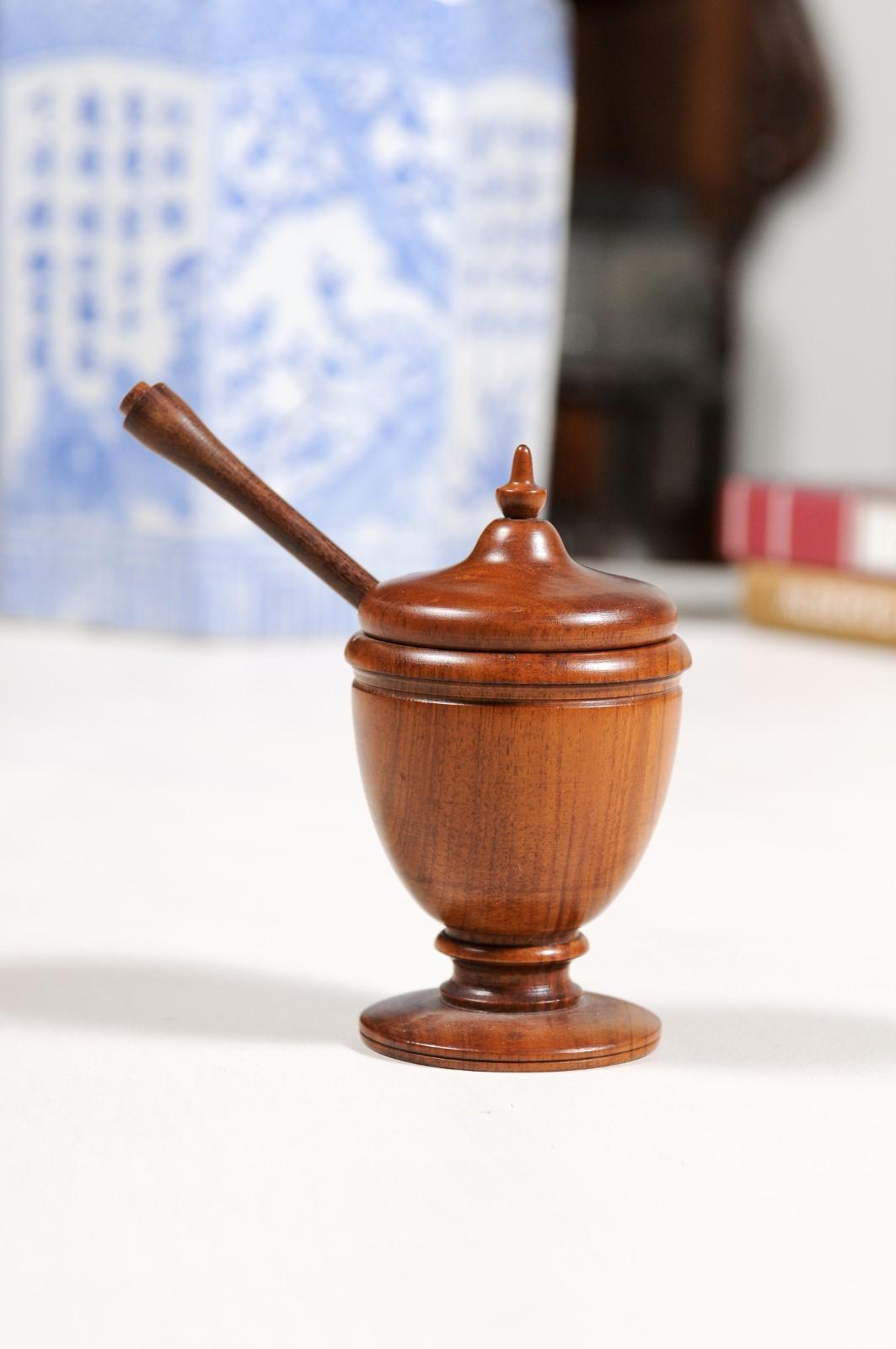 English Victorian Period 19th Century Turned Wood Spice Holder with Mixing Tool 11