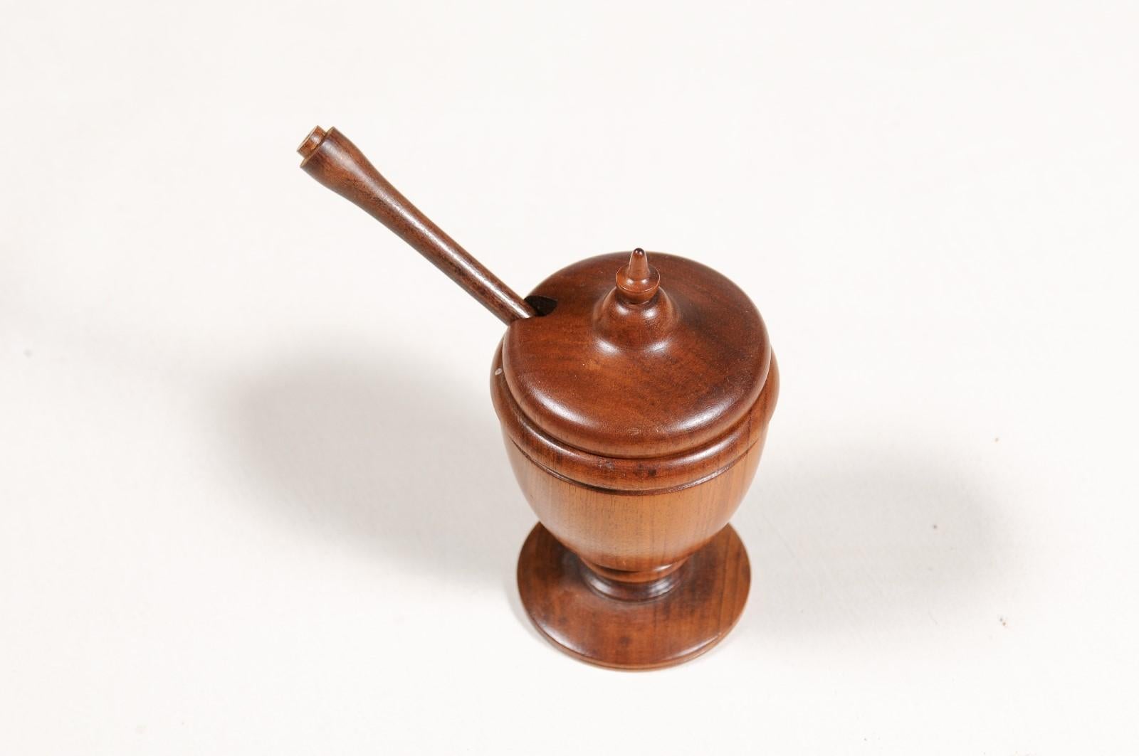 English Victorian Period 19th Century Turned Wood Spice Holder with Mixing Tool 2