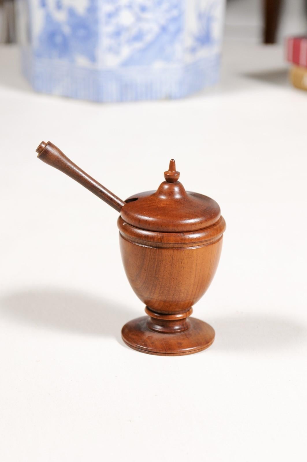 English Victorian Period 19th Century Turned Wood Spice Holder with Mixing Tool 3