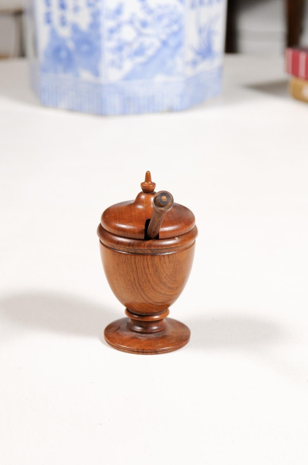 English Victorian Period 19th Century Turned Wood Spice Holder with Mixing Tool 4