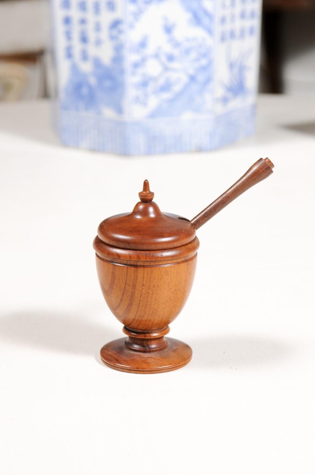 English Victorian Period 19th Century Turned Wood Spice Holder with Mixing Tool 6