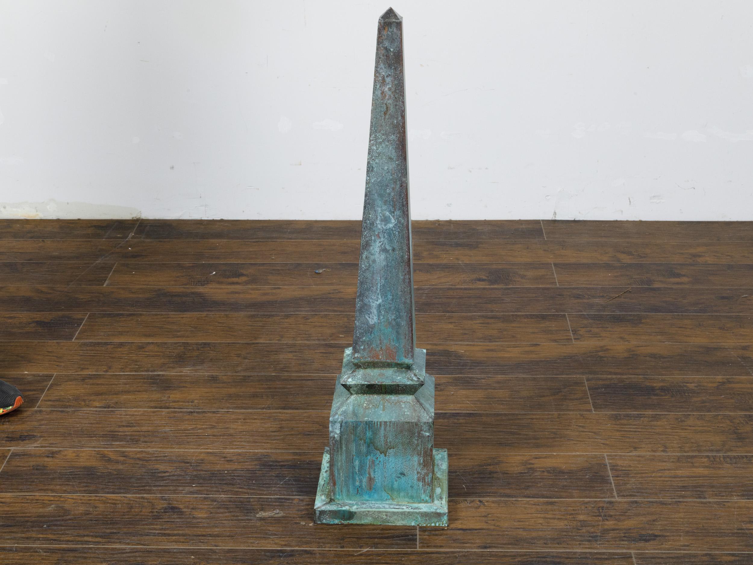 English Victorian Period 19th Century Turquoise Painted Metal Obelisk Finial In Good Condition For Sale In Atlanta, GA