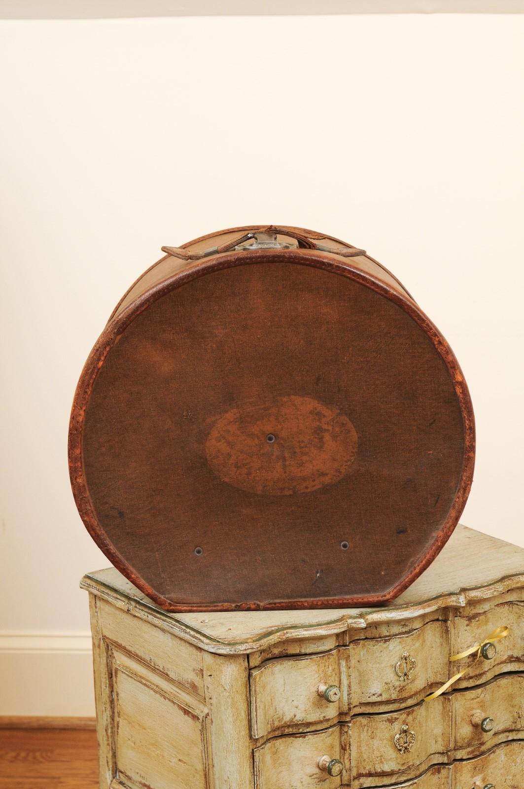 English Victorian Period First Class Travel Leather Hat Box, circa 1850 6