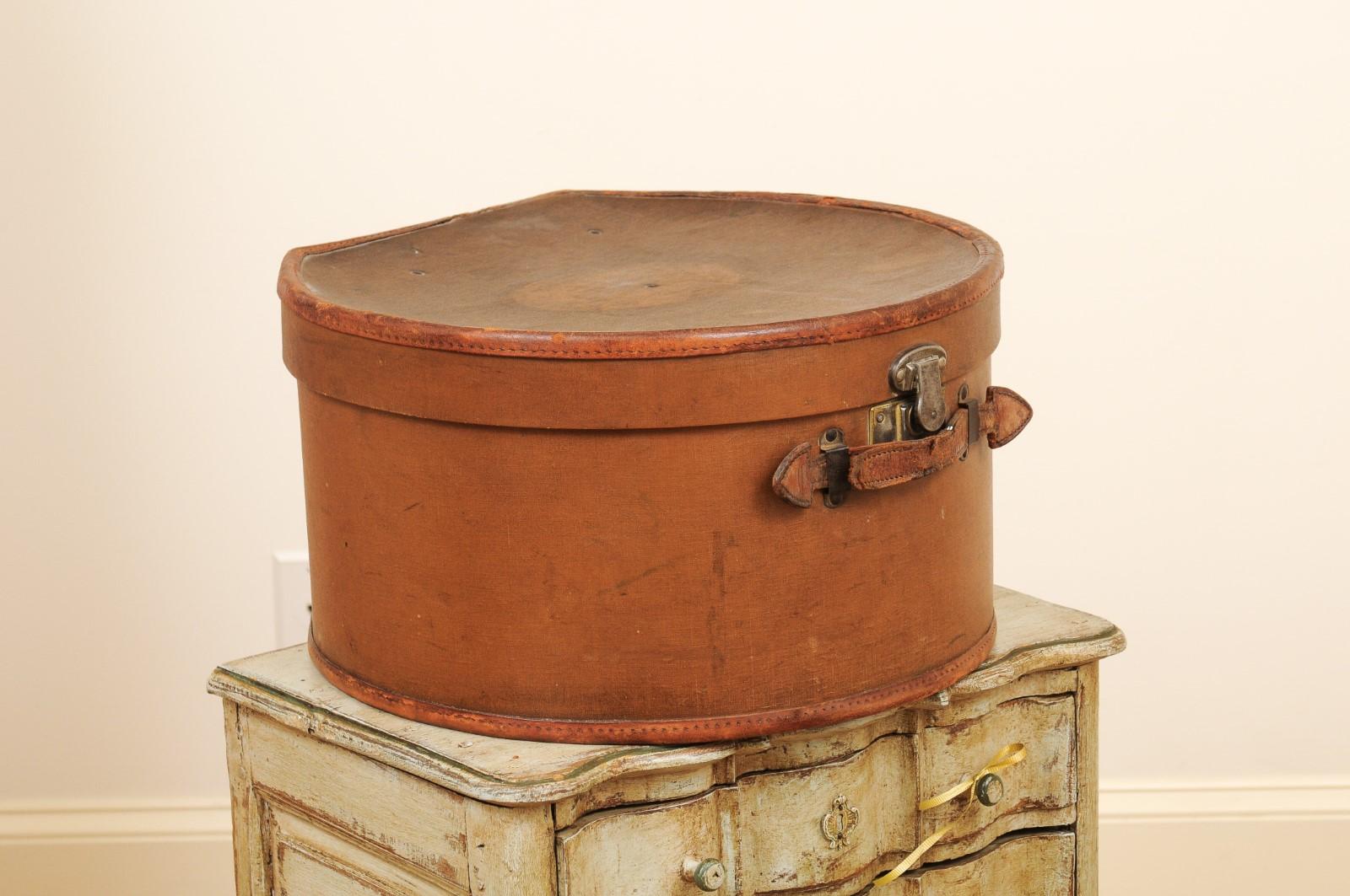 English Victorian Period First Class Travel Leather Hat Box, circa 1850 9