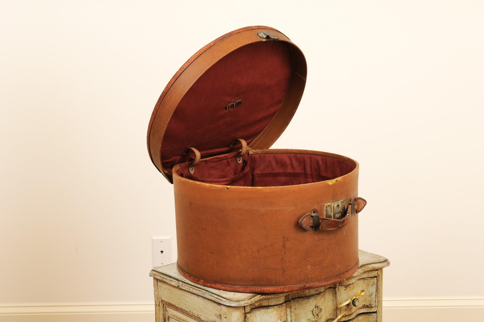 English Victorian Period First Class Travel Leather Hat Box, circa 1850 10