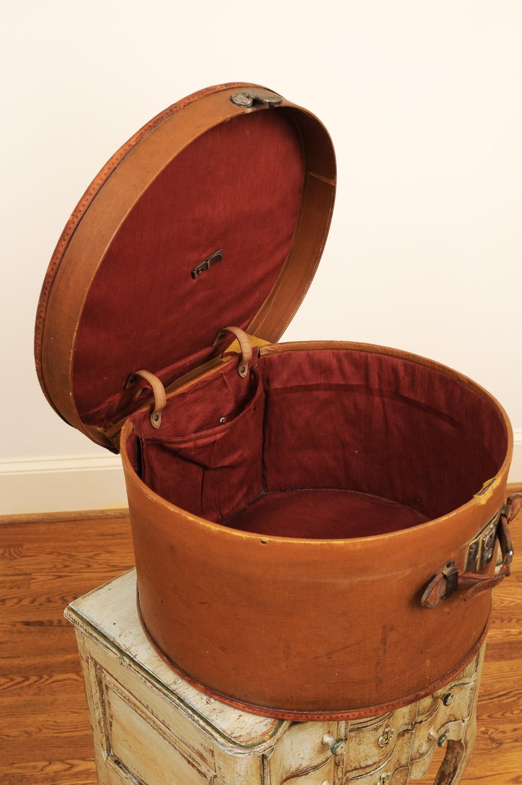 English Victorian Period First Class Travel Leather Hat Box, circa 1850 11