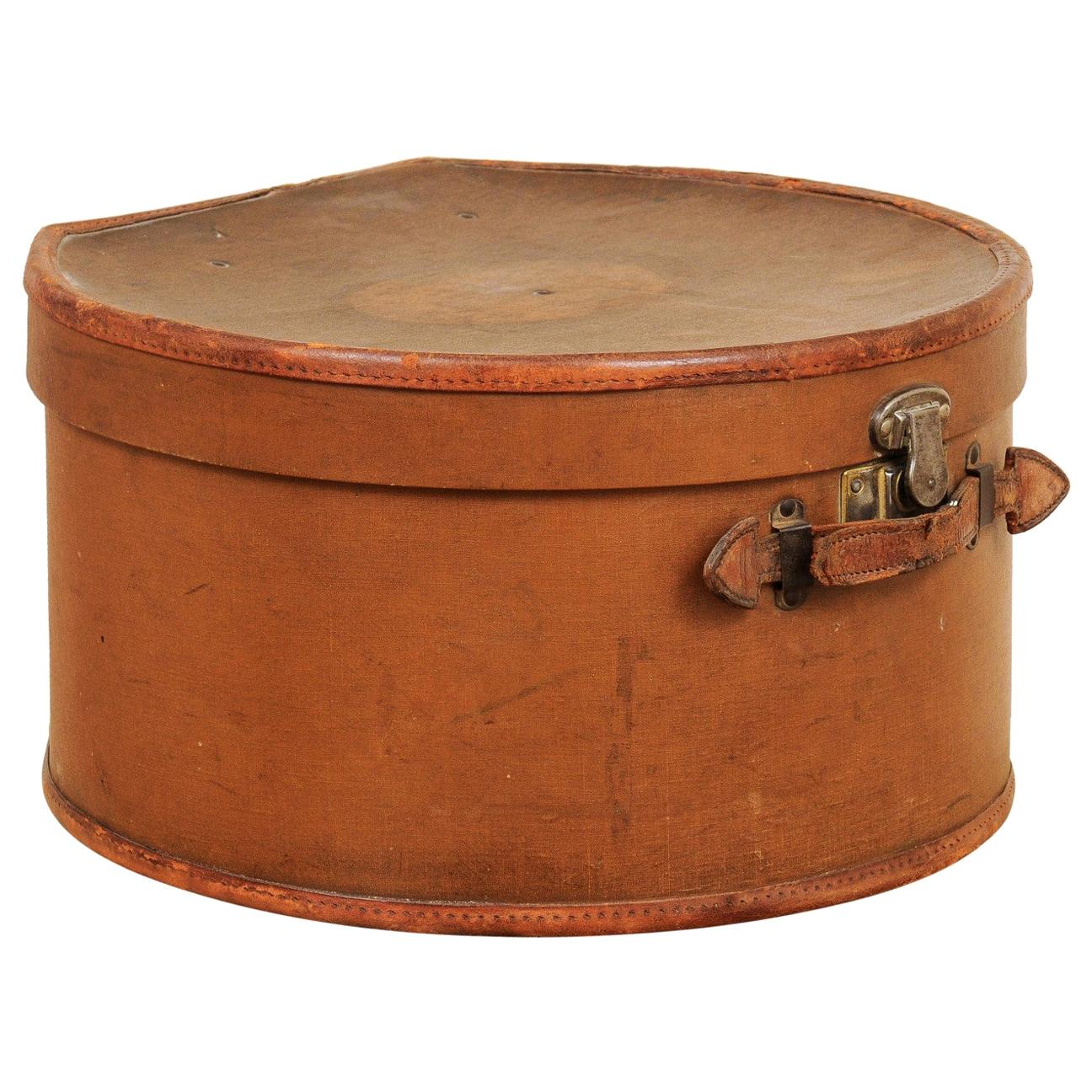 English Victorian Period First Class Travel Leather Hat Box, circa 1850