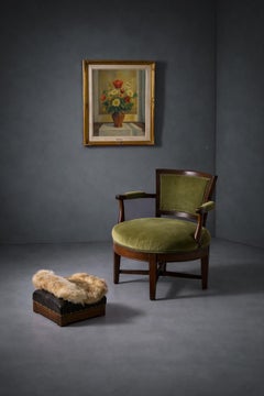 English Victorian period green velvet swivel armchair, Malacrida collection