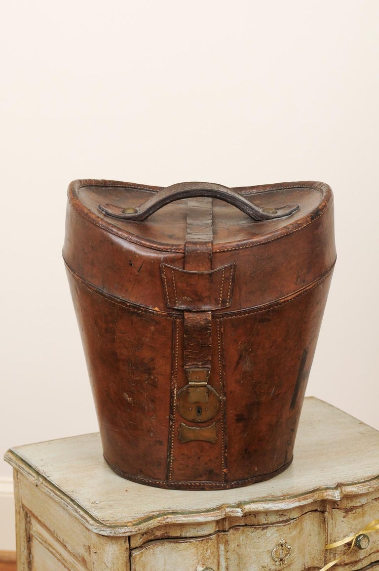 English Victorian Period Leather Hat Box with HB Monogram, circa 1870