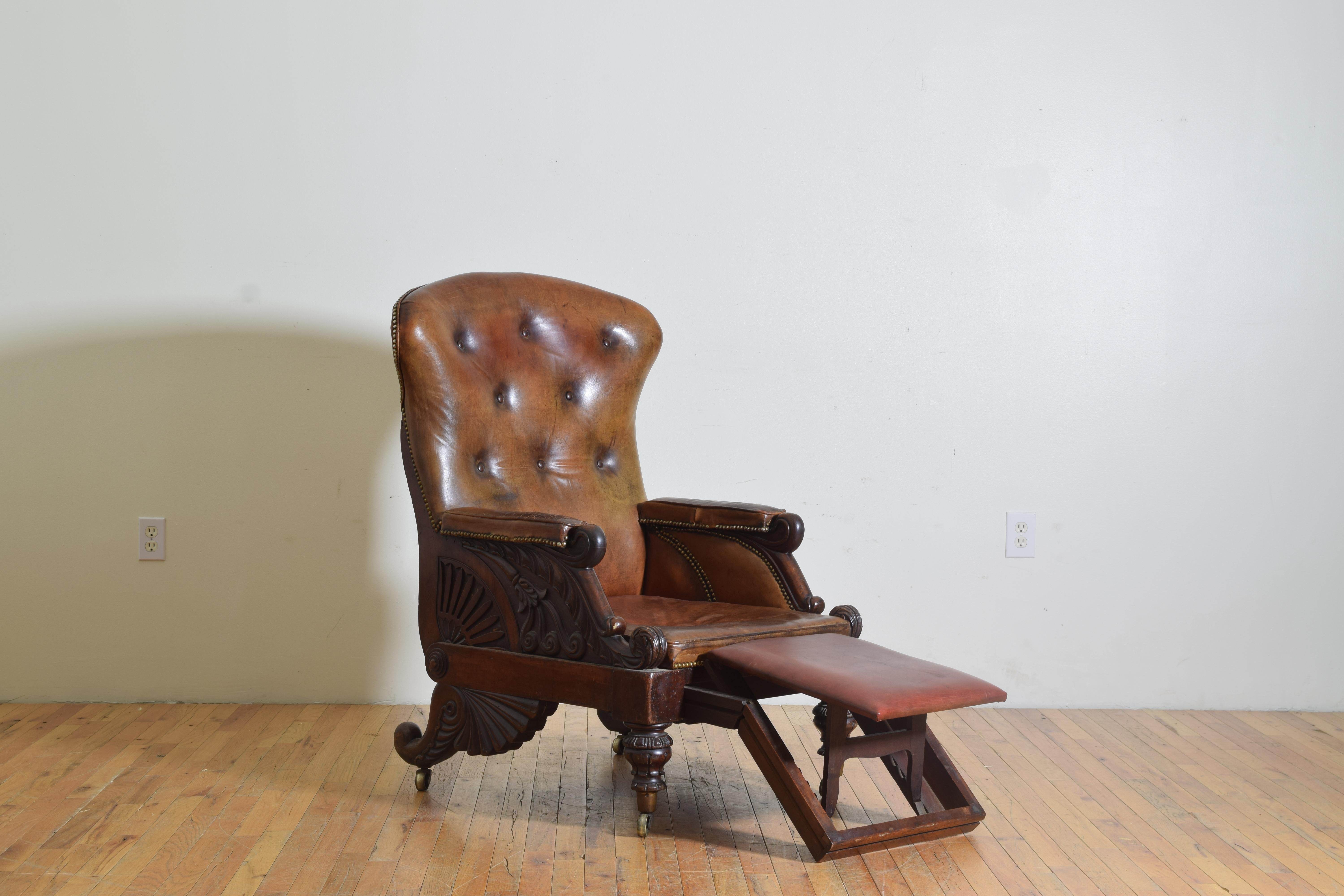 High Victorian English Victorian Period Mahogany Metamorphic Library Armchair w/ Footrest, 1865 For Sale