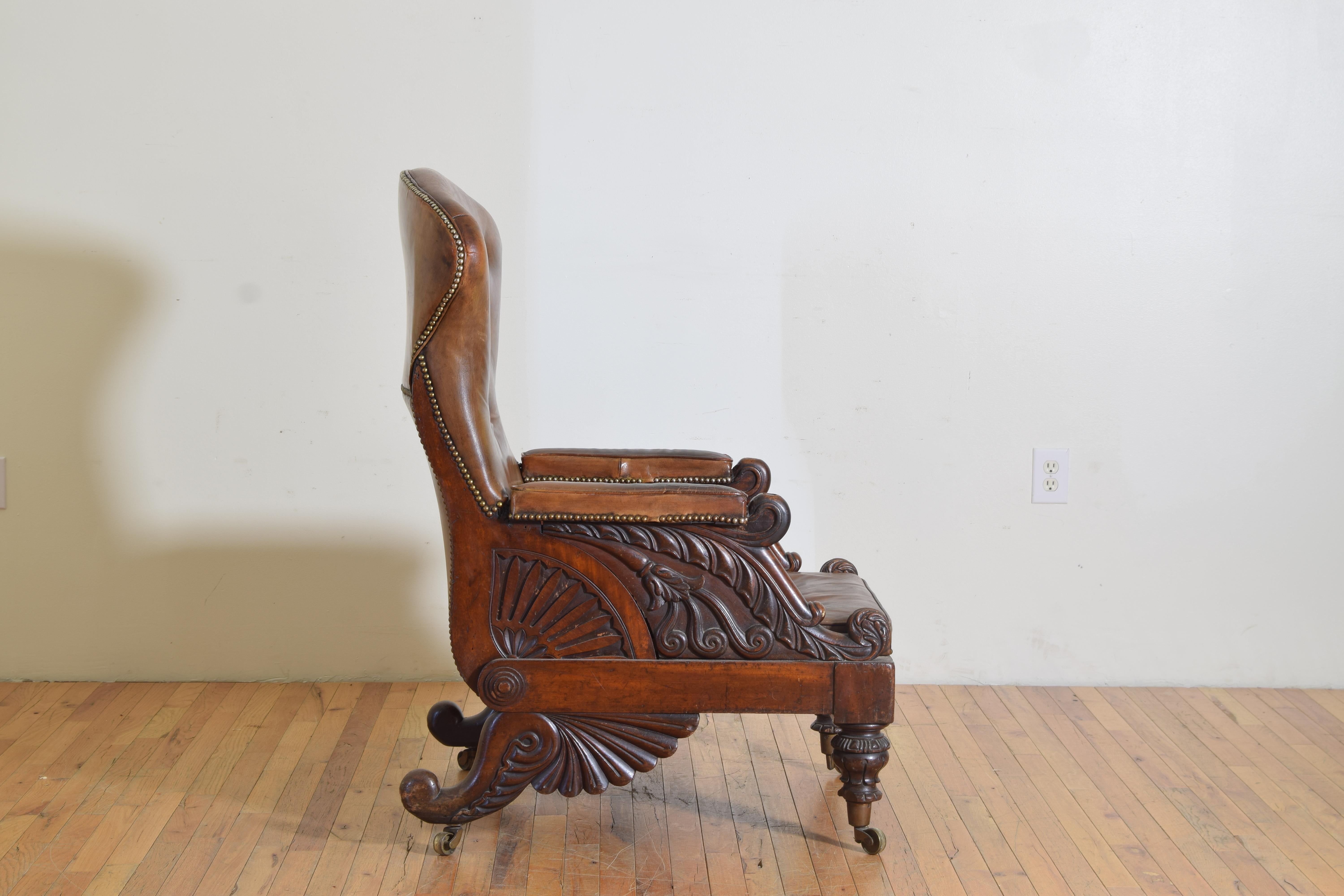Mid-19th Century English Victorian Period Mahogany Metamorphic Library Armchair w/ Footrest, 1865 For Sale