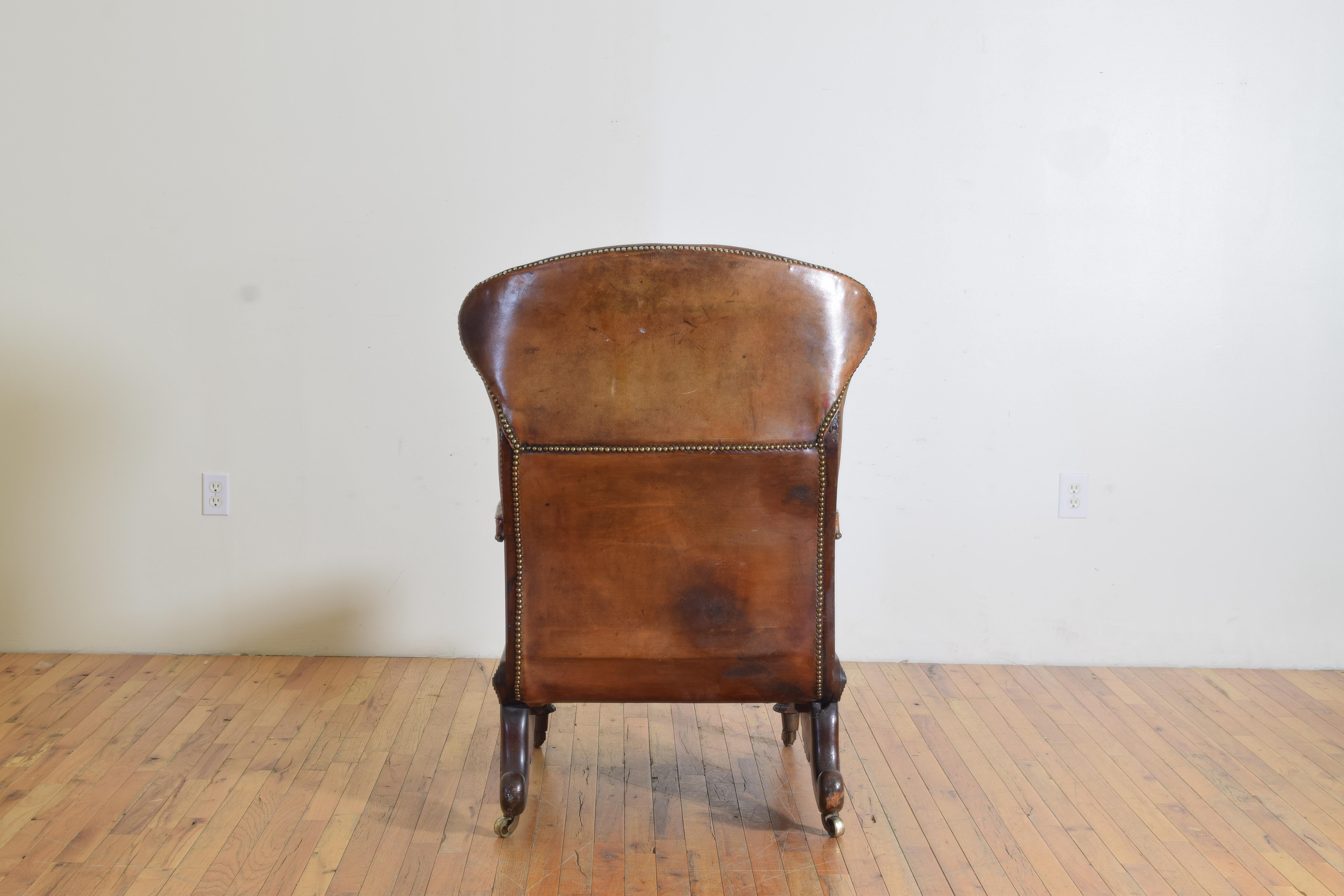 English Victorian Period Mahogany Metamorphic Library Armchair w/ Footrest, 1865 For Sale 1