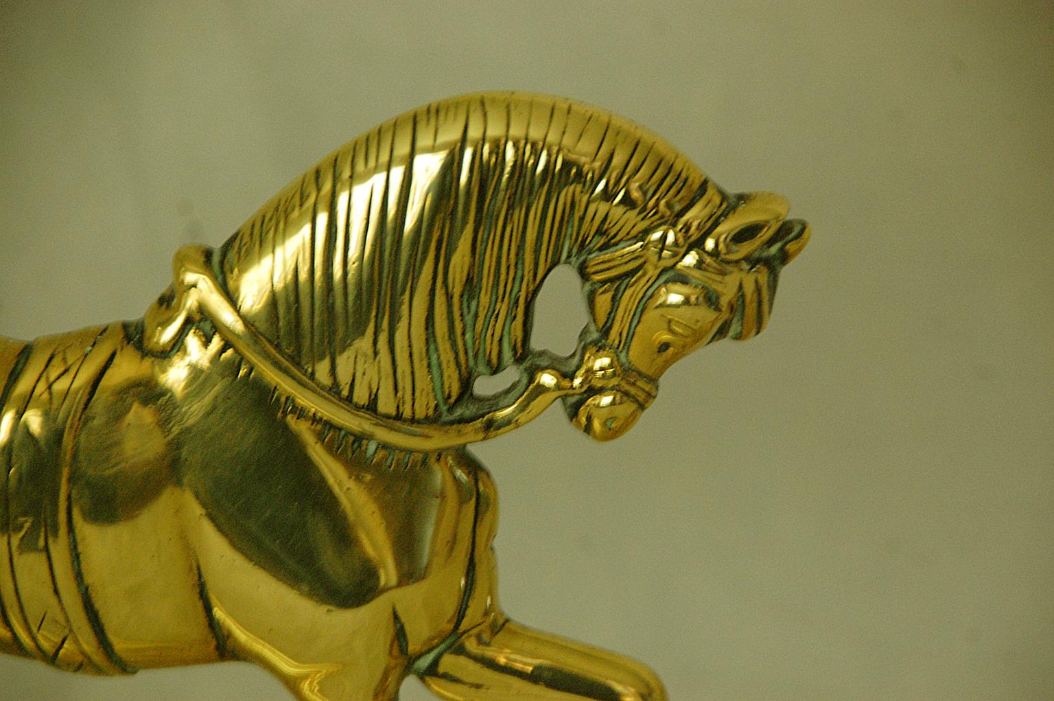 Cast English Victorian Period Pair of Brass Horse Doorstops