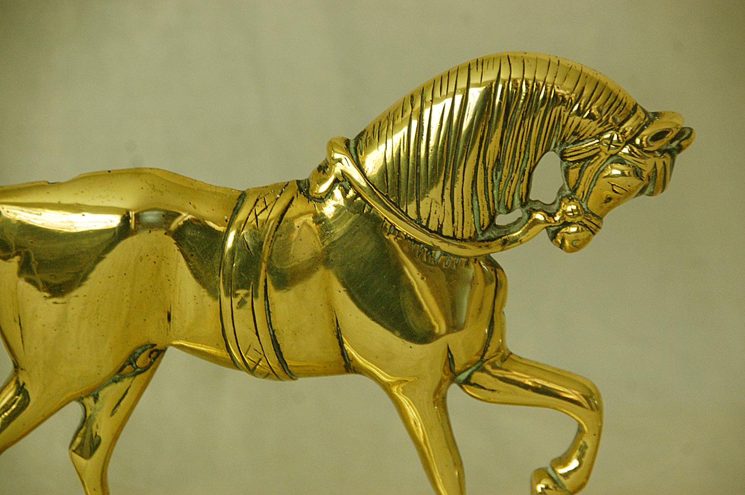 19th Century English Victorian Period Pair of Brass Horse Doorstops