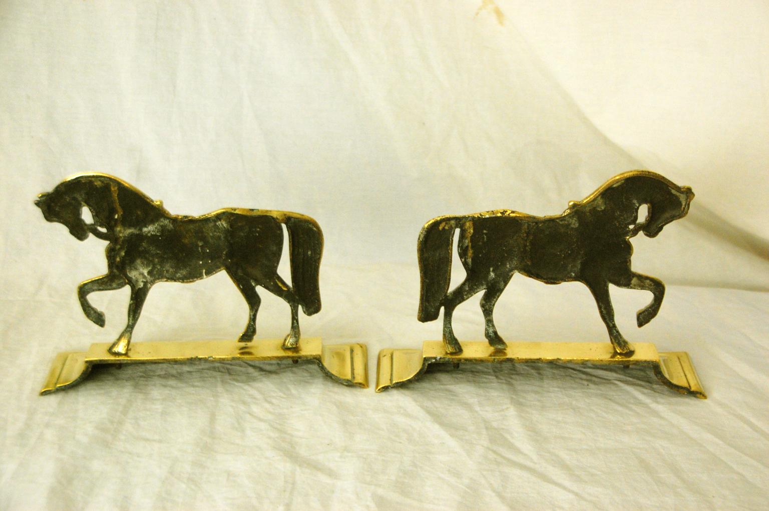 English Victorian Period Pair of Brass Horse Doorstops 1