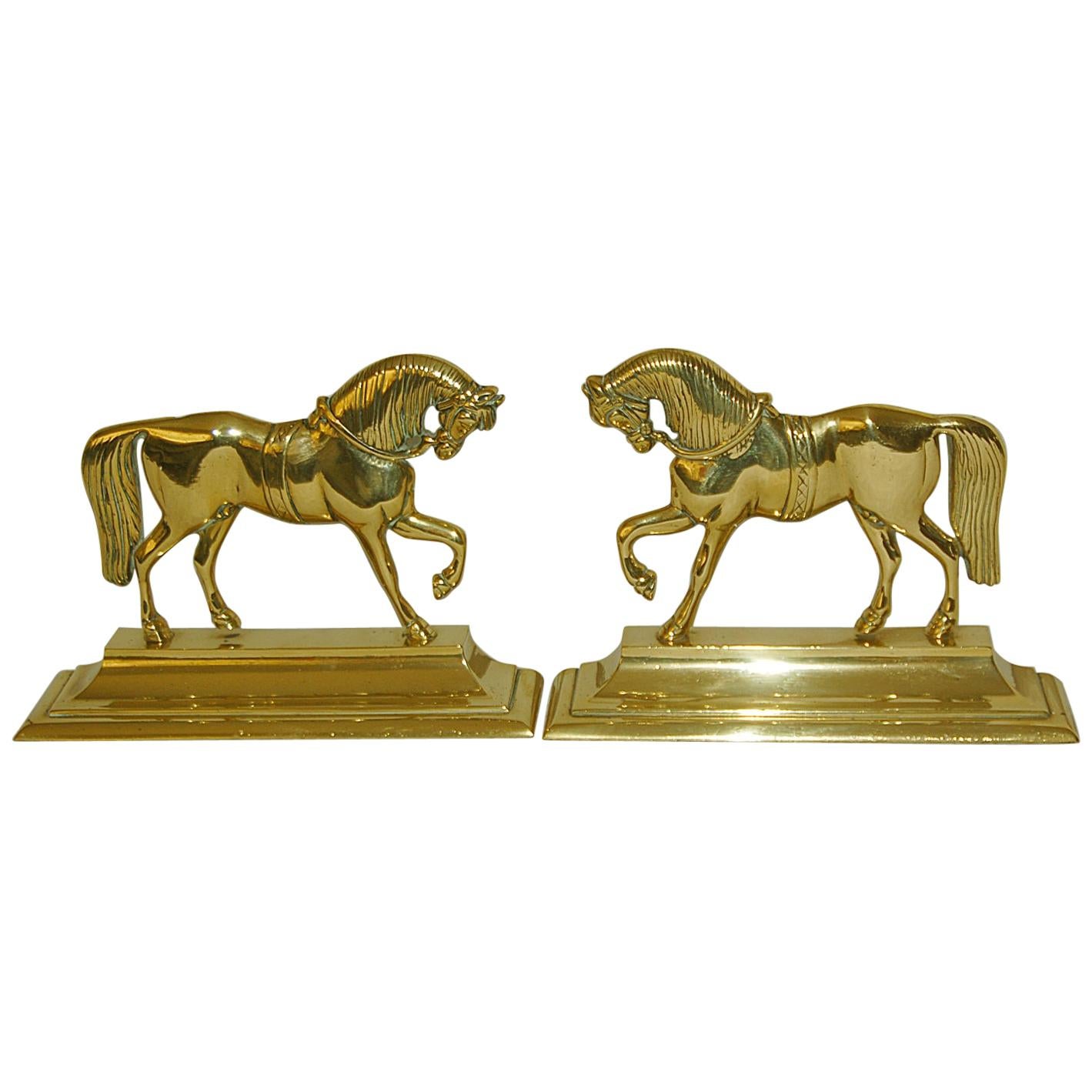 English Victorian Period Pair of Brass Horse Doorstops