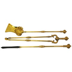 English Victorian Period Set of Three Brass Firetools Registry Dated 1895