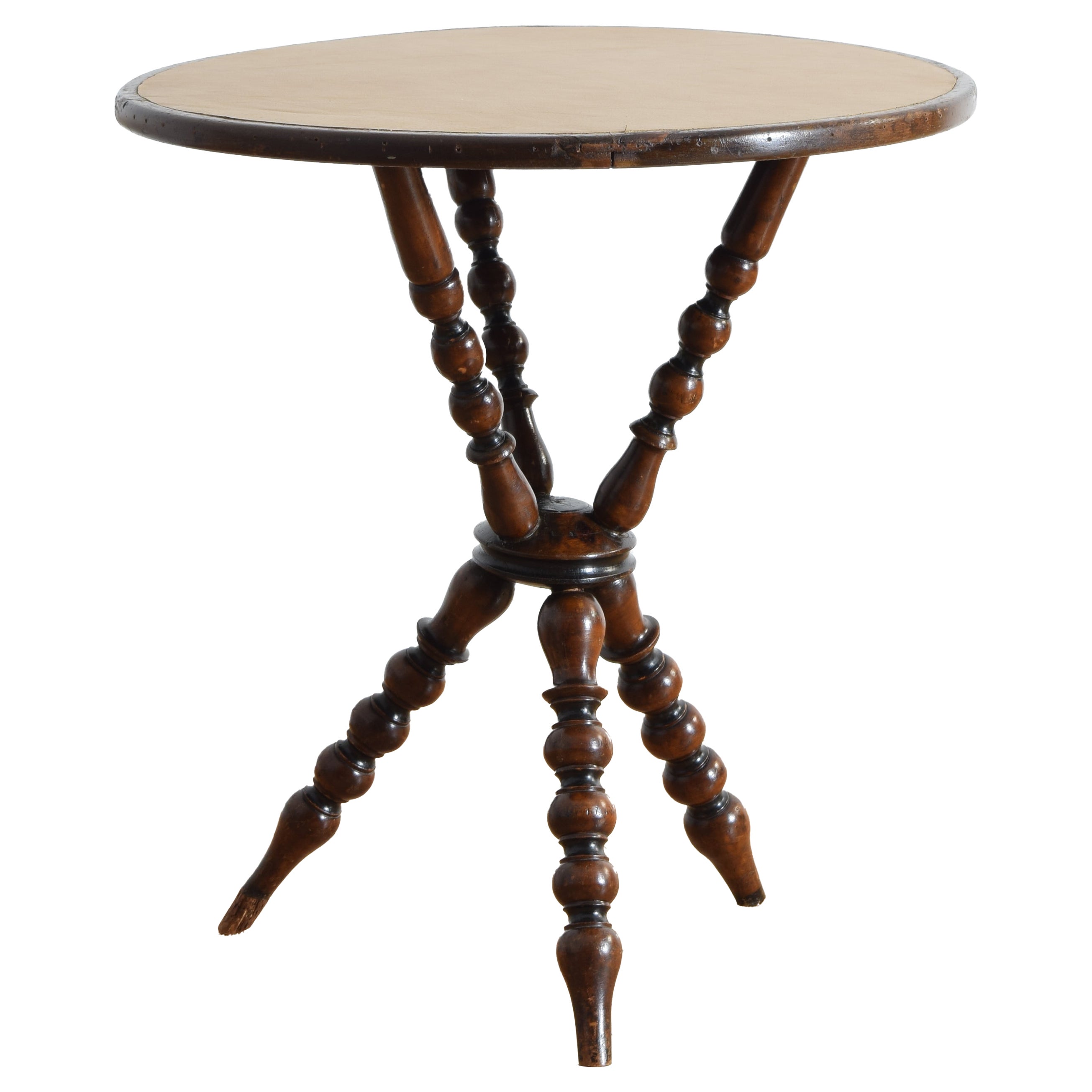 Table à plateau en cuir en acajou tourné de l
époque victorienne anglaise, vers 1875 en vente