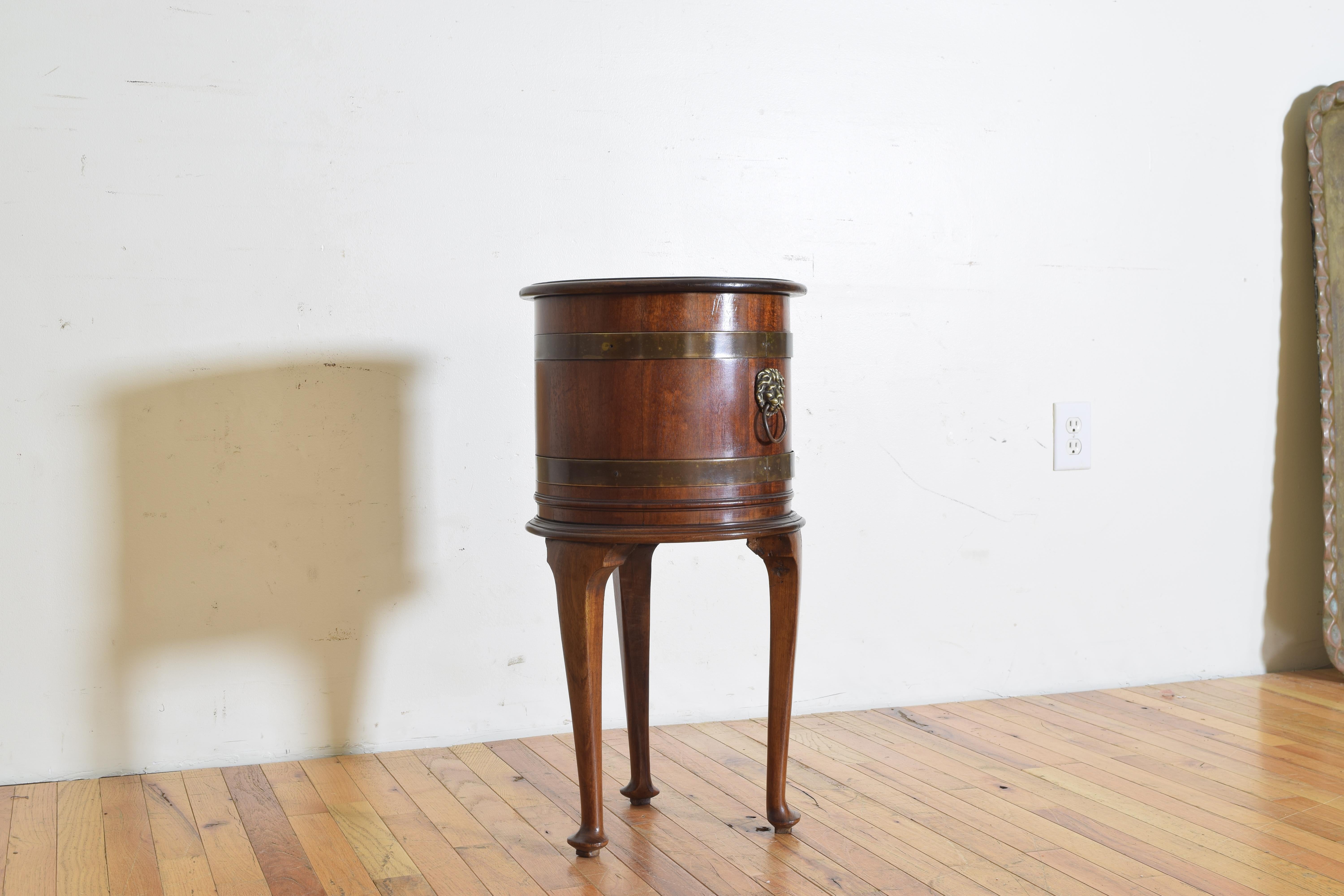 19th Century English Victorian Period Walnut and Brass Bound Planter or Wine Cooler For Sale