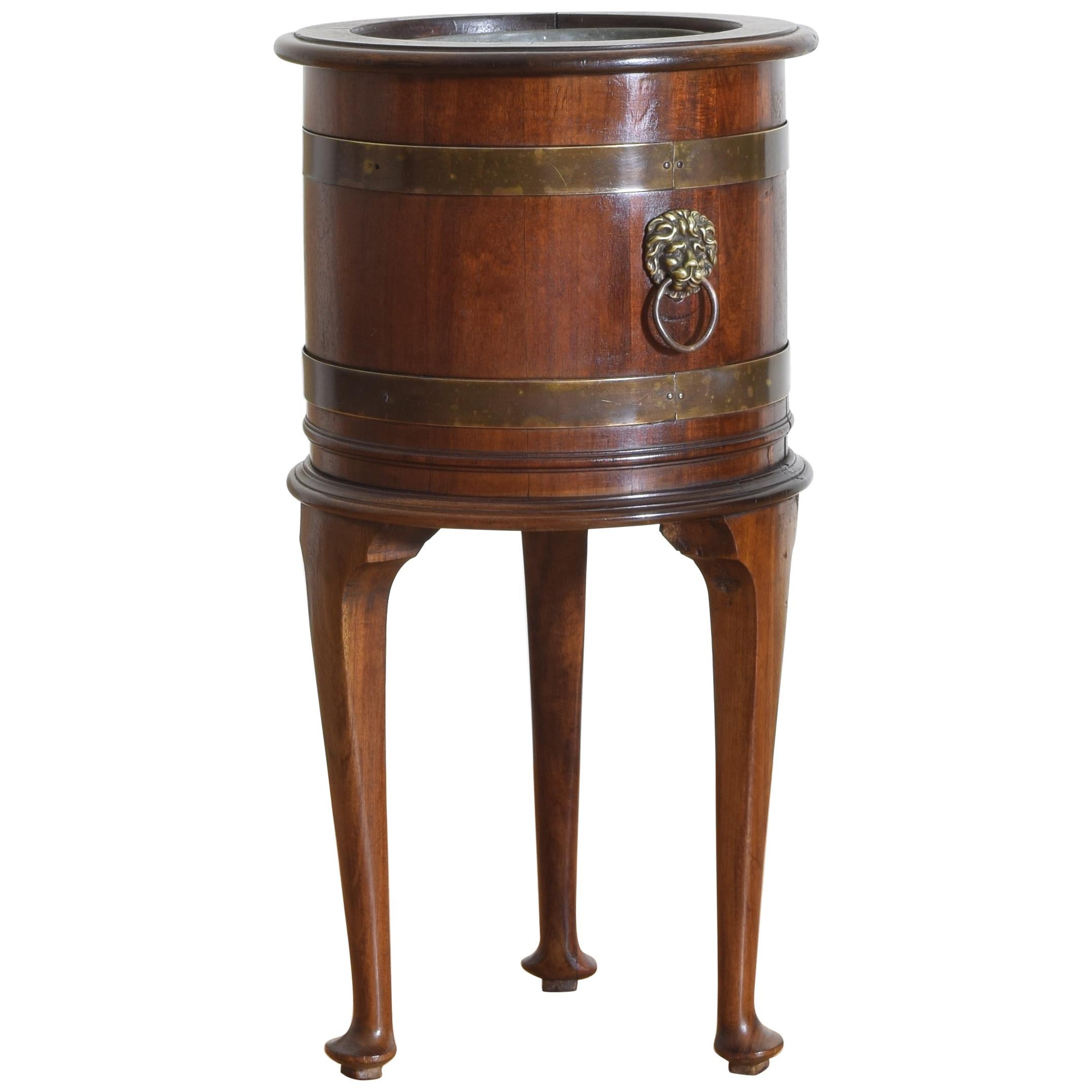 English Victorian Period Walnut and Brass Bound Planter or Wine Cooler