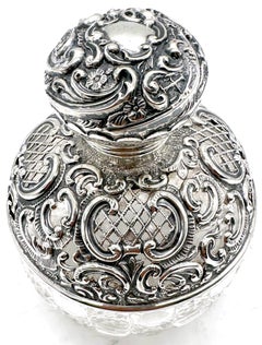 English Victorian Pierced Sterling & Cut Glass Perfume Bottle, Sheffield , 1901