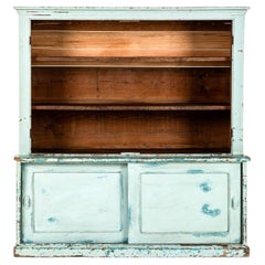 English Victorian Pine House Keepers Cupboard or Open Dresser In Original Paint