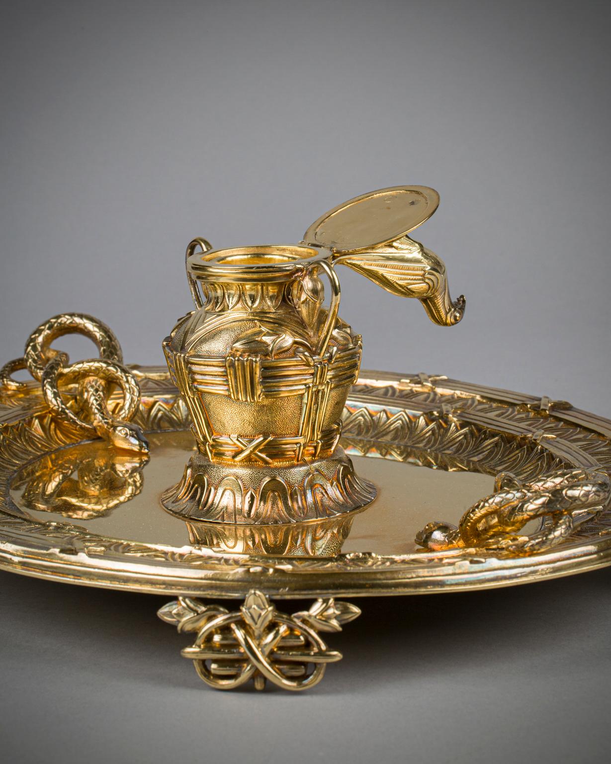 Placcato argento Calamaio inglese dorato vittoriano, circa 1900 in vendita