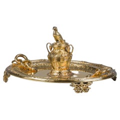 English Victorian Plated Gilded Inkwell, circa 1900