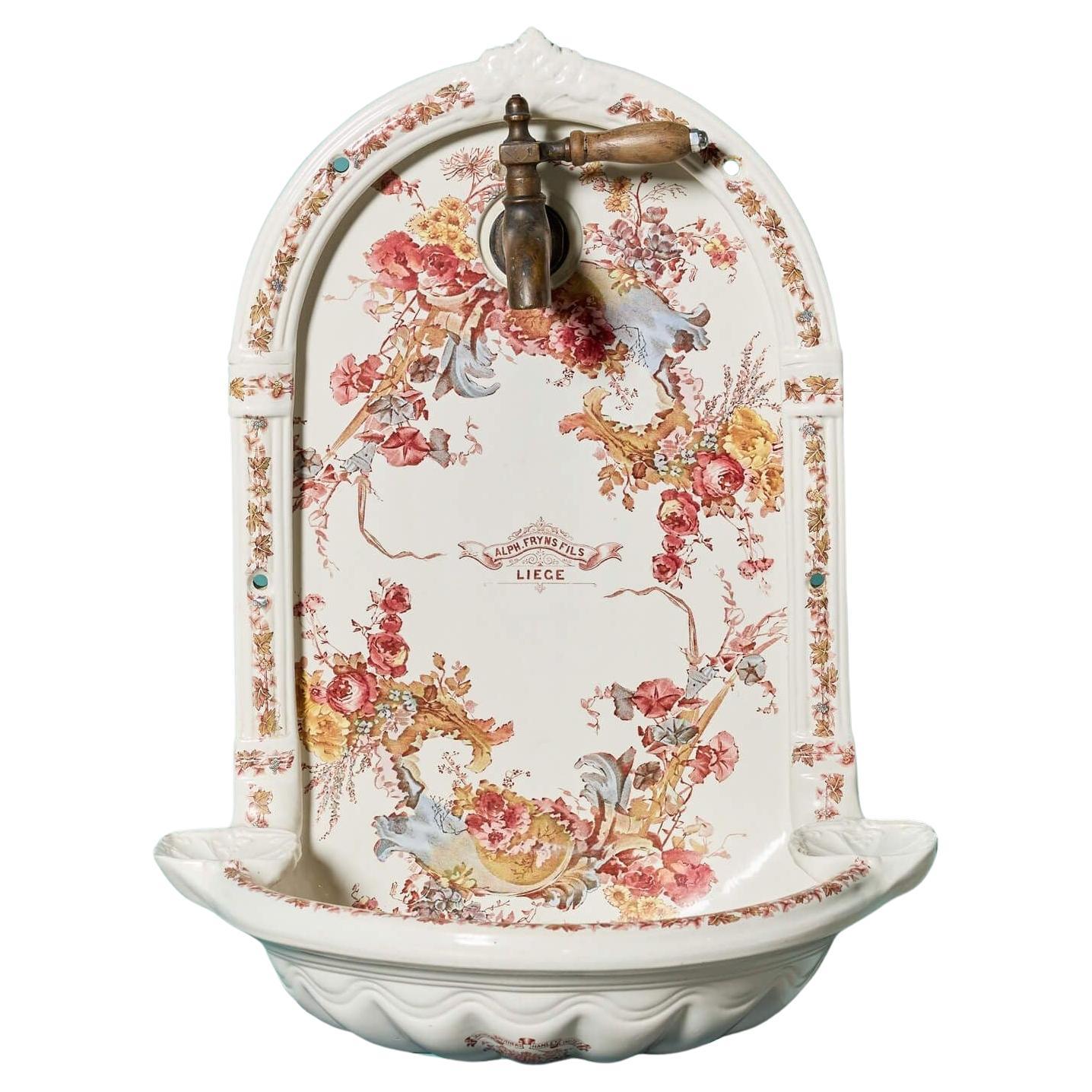 English Victorian Polychrome Patterned Wall Mounted Sink Basin For Sale