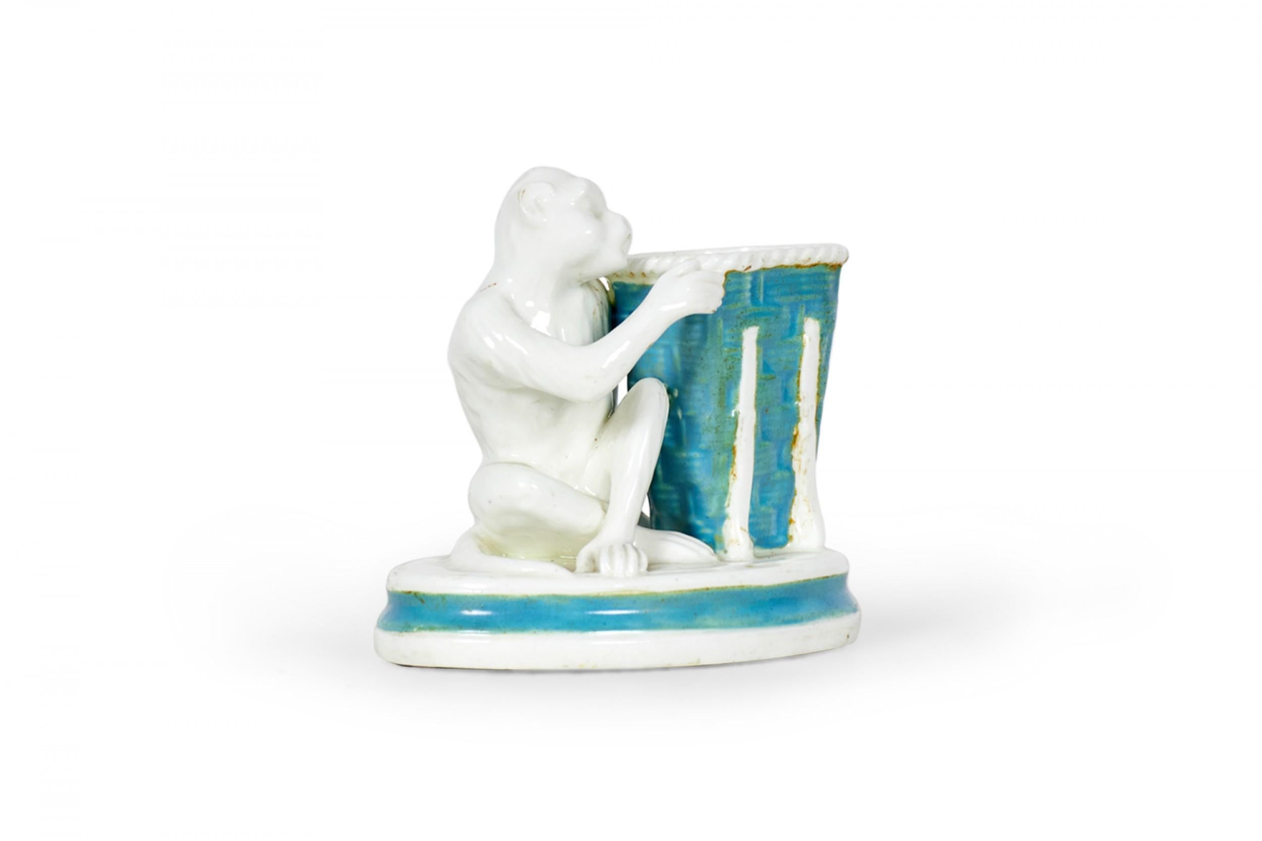 English Victorian Porcelain Monkey Vase For Sale 4