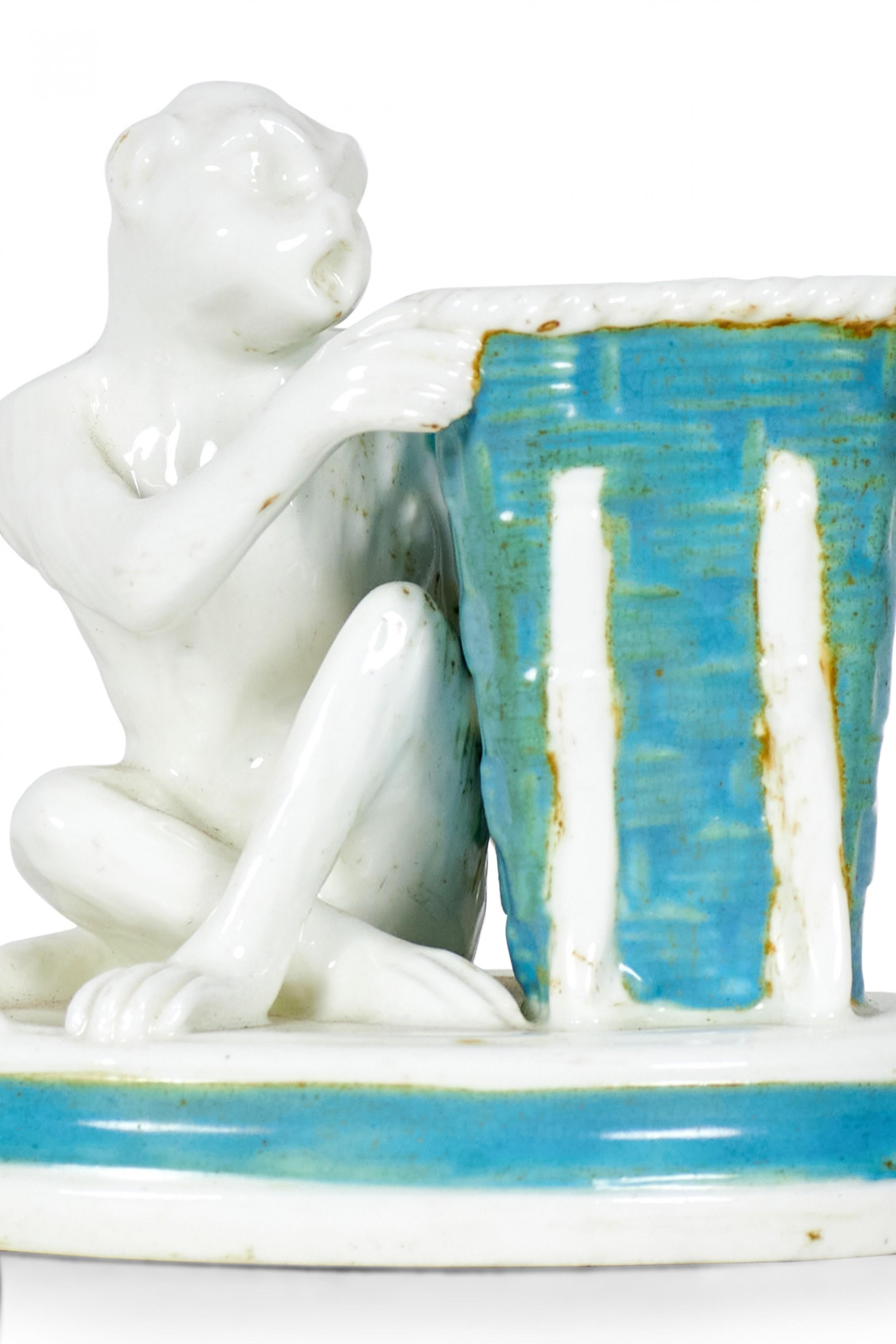 English Victorian Porcelain Monkey Vase For Sale 1