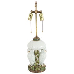 English Victorian Porcelain Owl Table Lamp