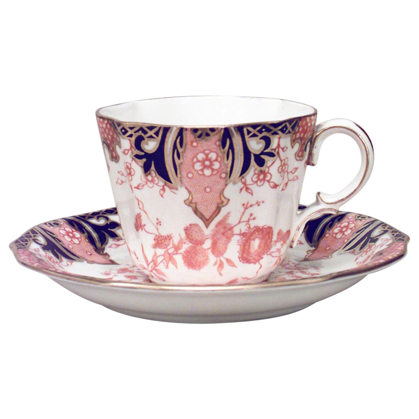 English Victorian Porcelain Teacups and Saucers
