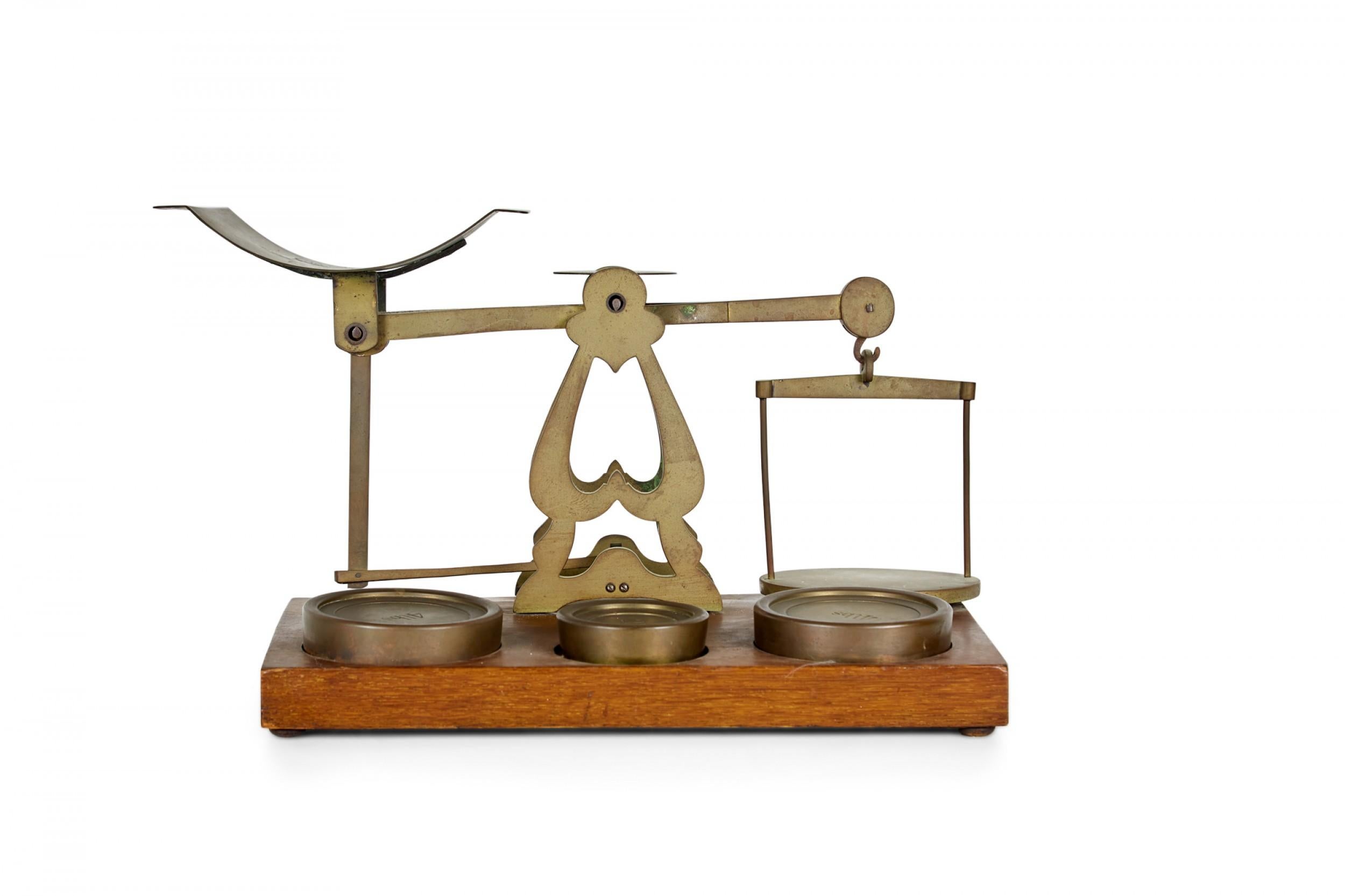 Metal English Victorian Postal Scales with Brass Weights For Sale