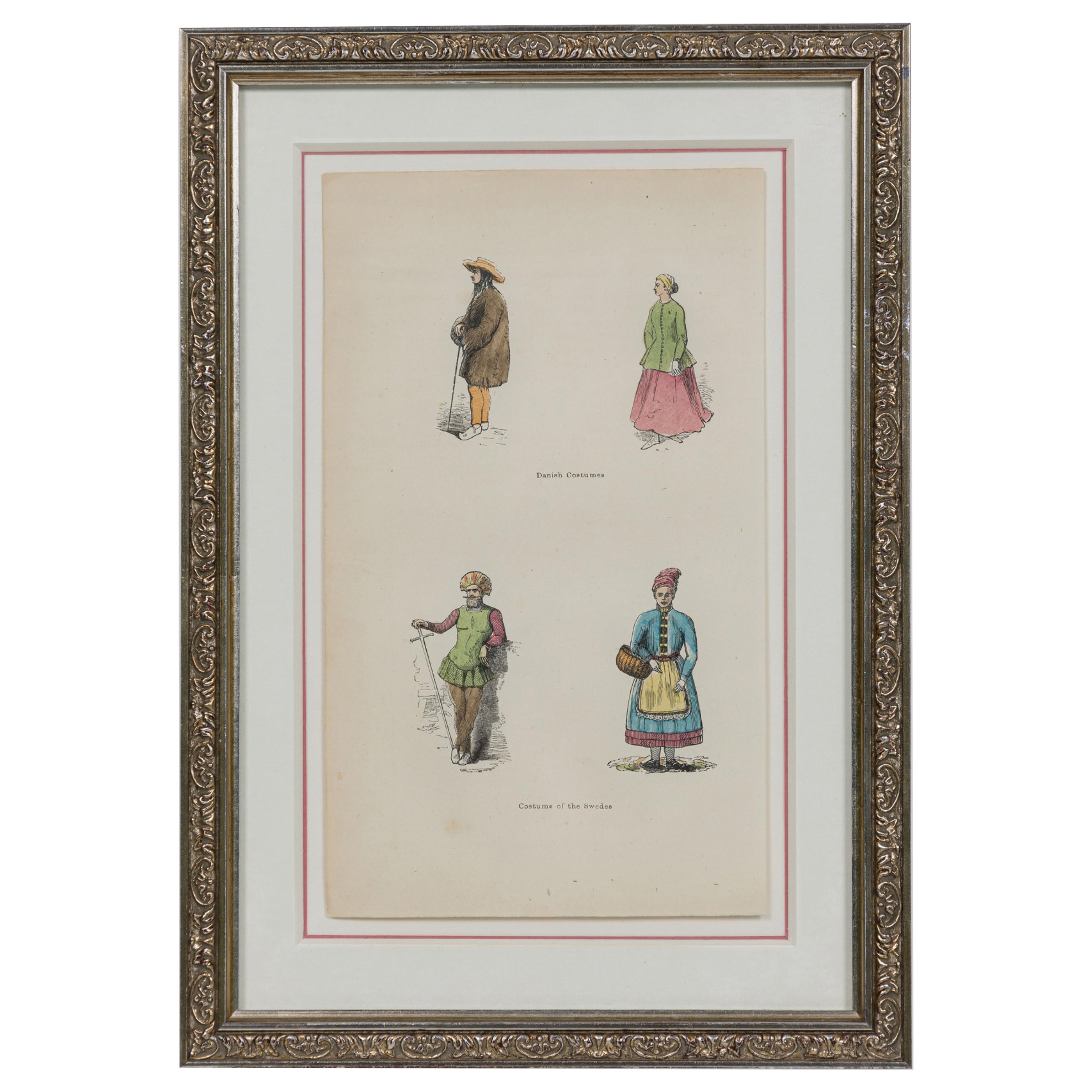 English Victorian Print of 4 Danish Noble Attires