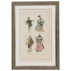 English Victorian Print of 4 French Noble Attires