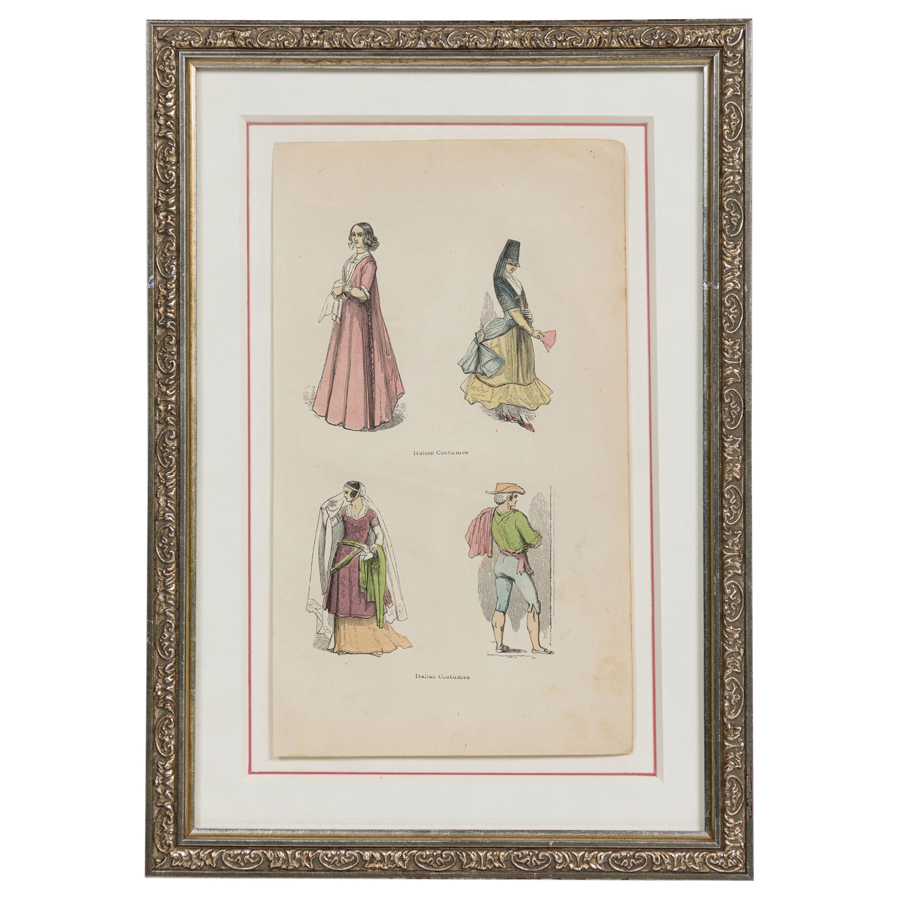 English Victorian Print of 4 Italian Noble Attires