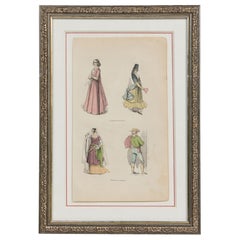 English Victorian Print of 4 Italian Noble Attires