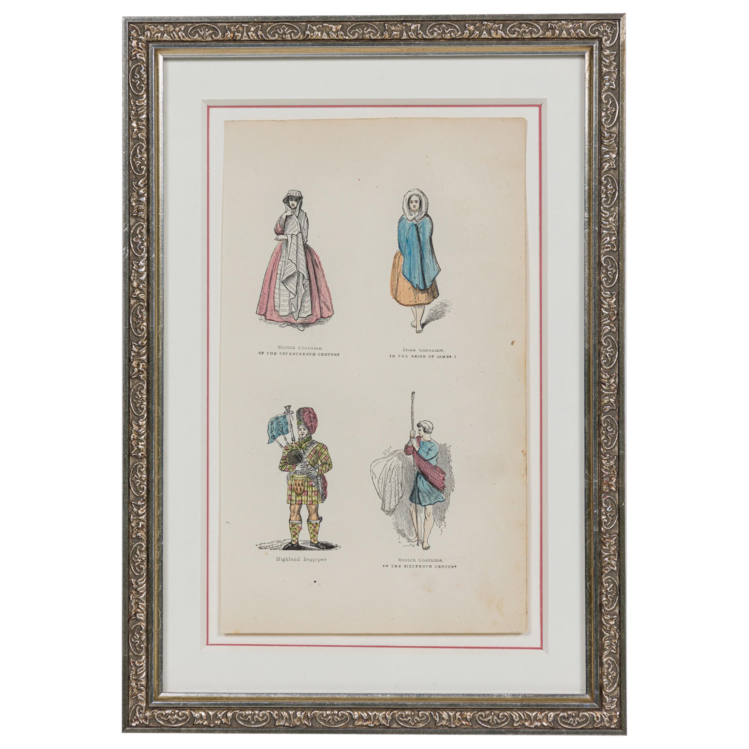 English Victorian Print of 4 Scottish Noble Attires