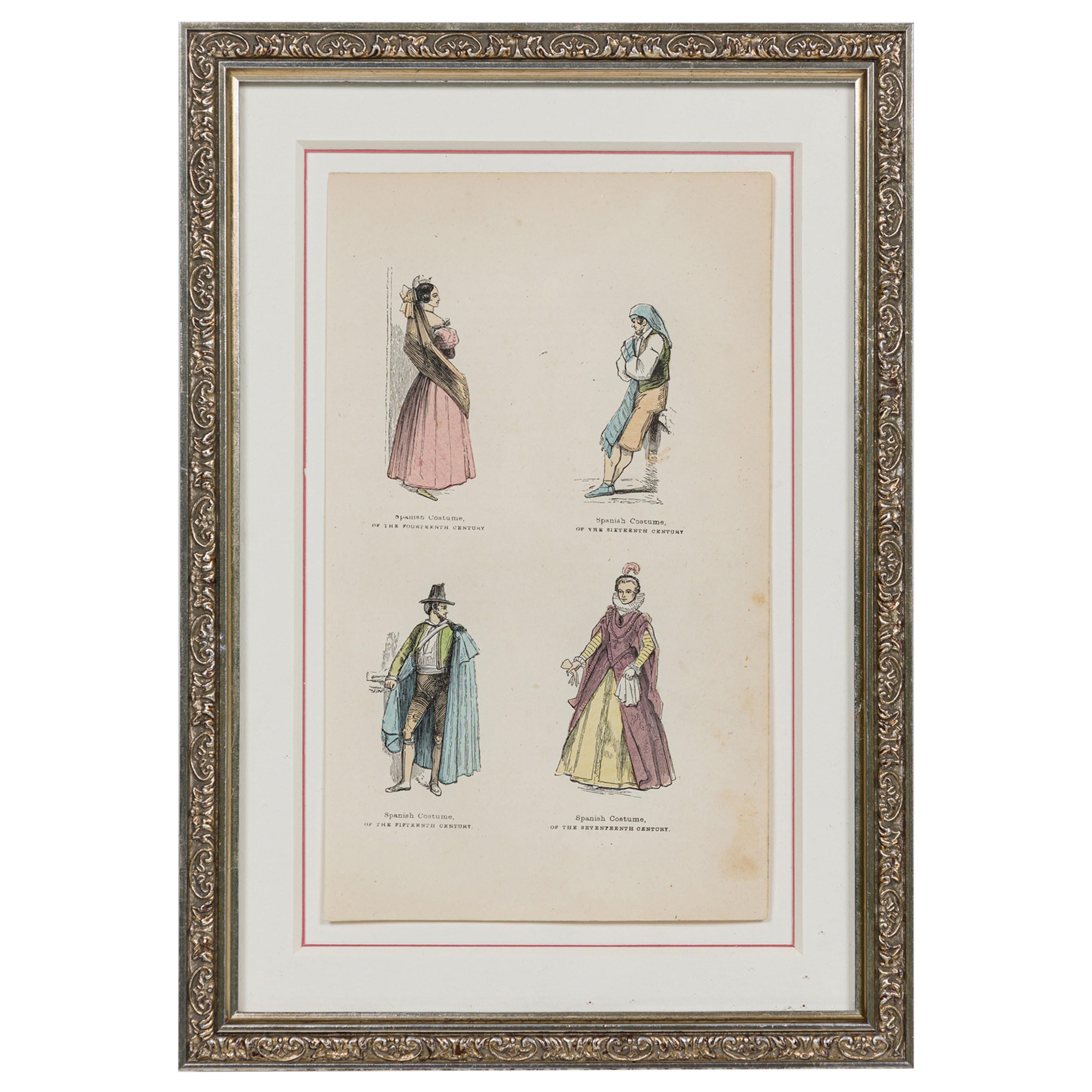 English Victorian Print of 4 Spanish Noble Attires